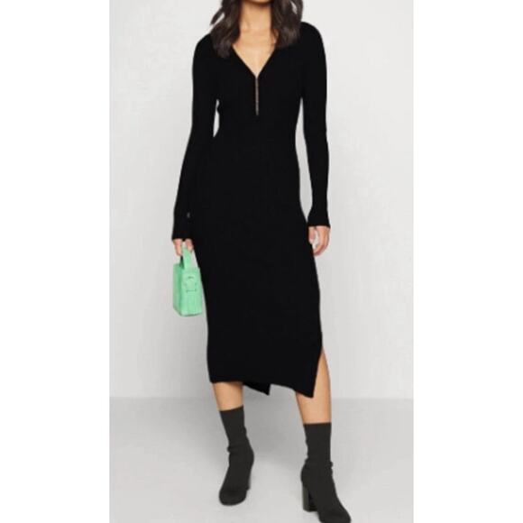 Abercrombie & Fitch Hook And Eye Ribbed Polo Midi Dress in Black. Size XST - Picture 1 of 8